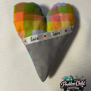 🪡 Heart Pillow with Pocket - MultiSquare Grey